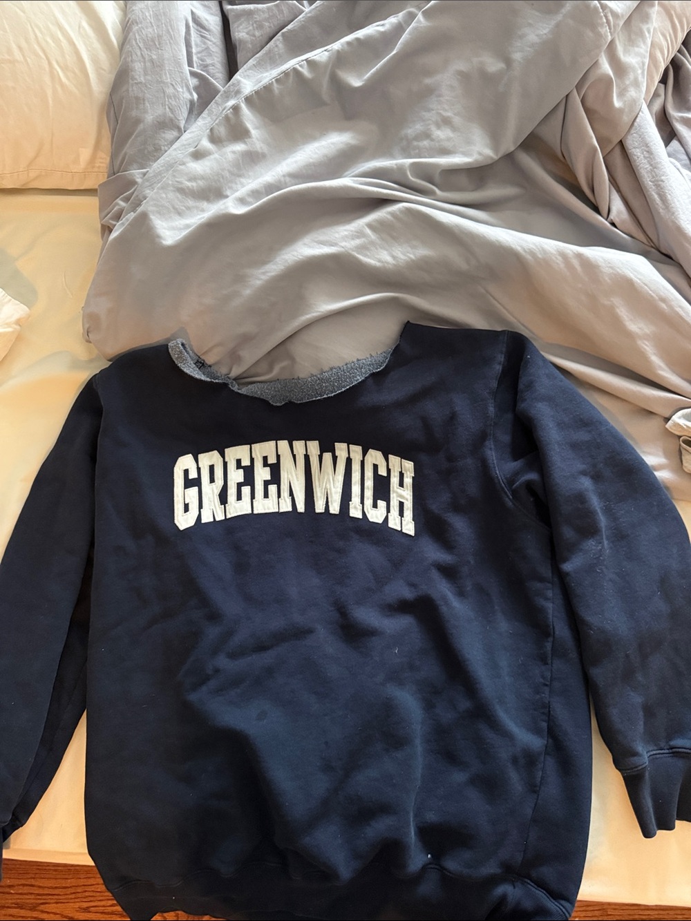 Brandy Melville Navy Crewneck with White Greenwich Print